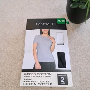 Tahari Ladies Ribbed Cotton T-shirt Women's Size XL Tee Black White 2 Pack